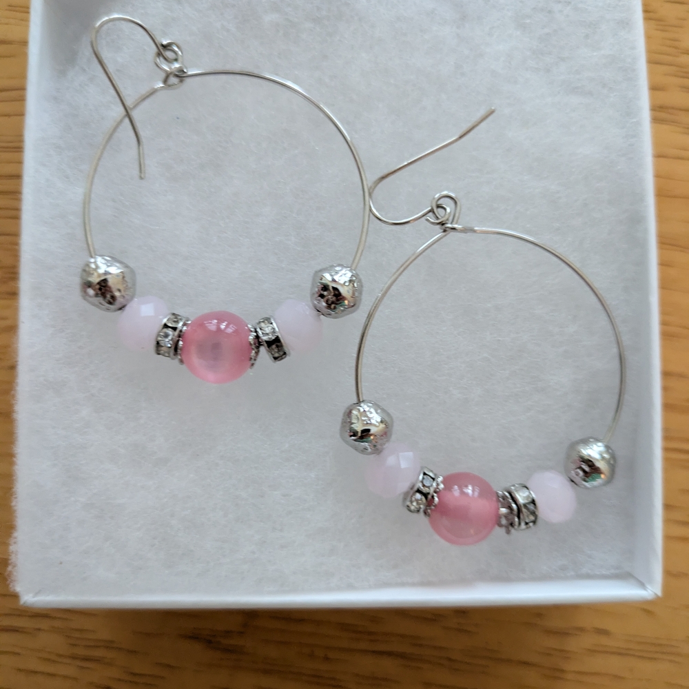 Elegant Pink and Silver Hoop Earrings